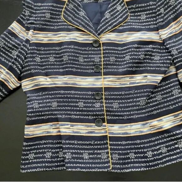 Adrianna Papell Vintage Silk Blazer Jacket Navy White Abstract Print Size Medium - Picture 8 of 12